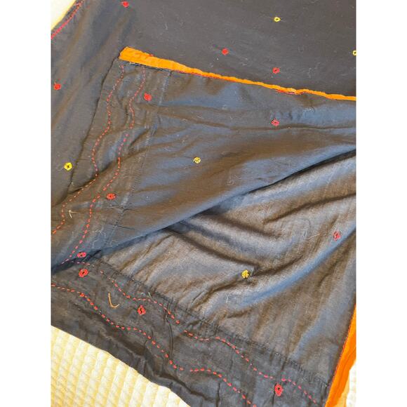 Boho Cottage Core Deep Black W/ Orange Detail Light Weight Shawl Scarf - Picture 6 of 9